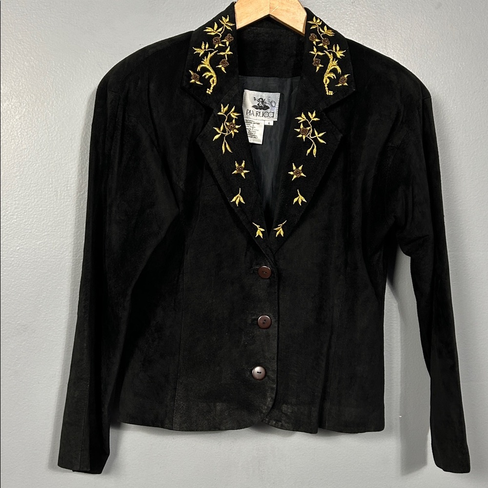 Vintage Pia Rucci Suede Embroidered Beaded Leather Blazer size 6